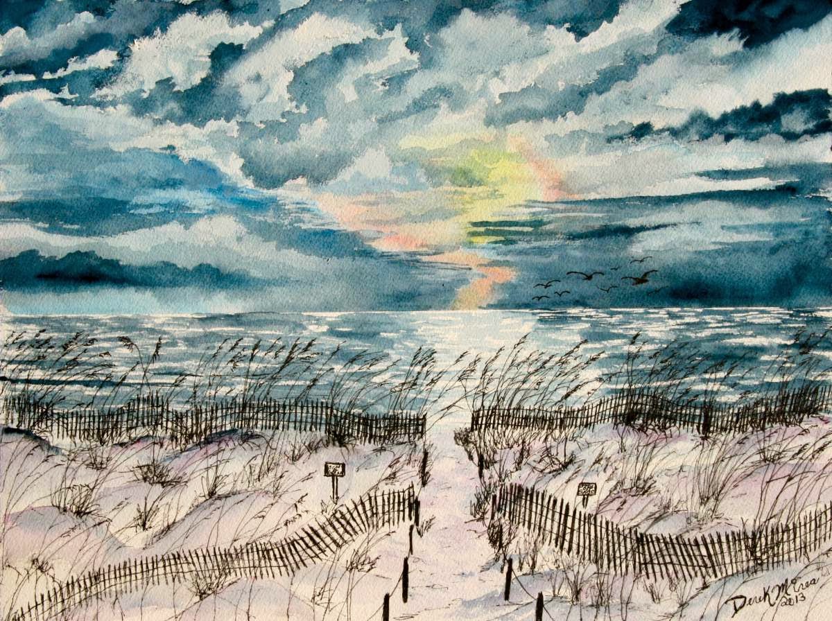 Beach Sunset Painting Cape San Blas Watercolor Paintings And